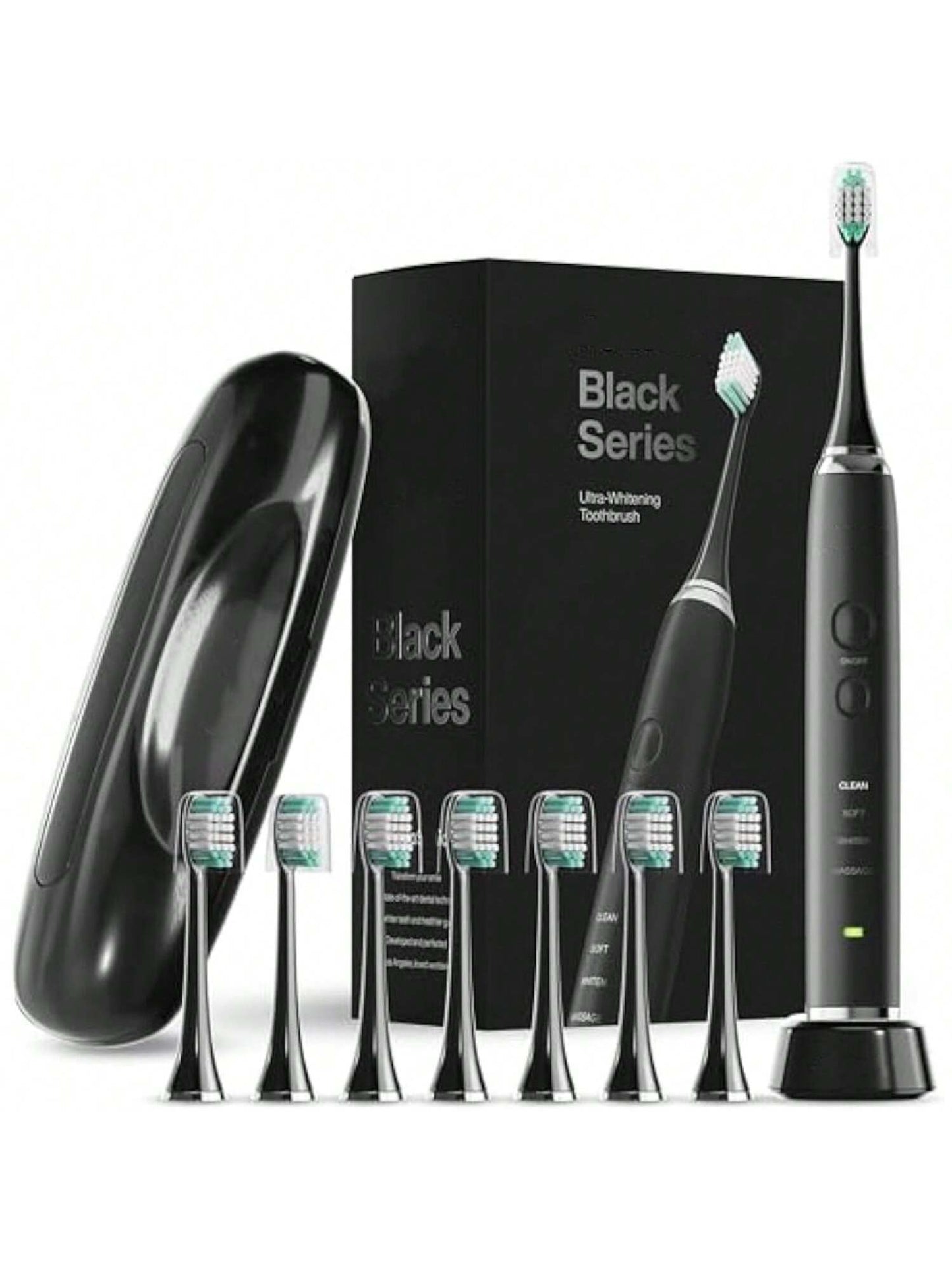 Ultra Whitening Toothbrush – Power Toothbrush - 8 Brush Heads & Travel Case – Electric Motor & Wireless Charging - 4 Modes With Smart Timer, Black