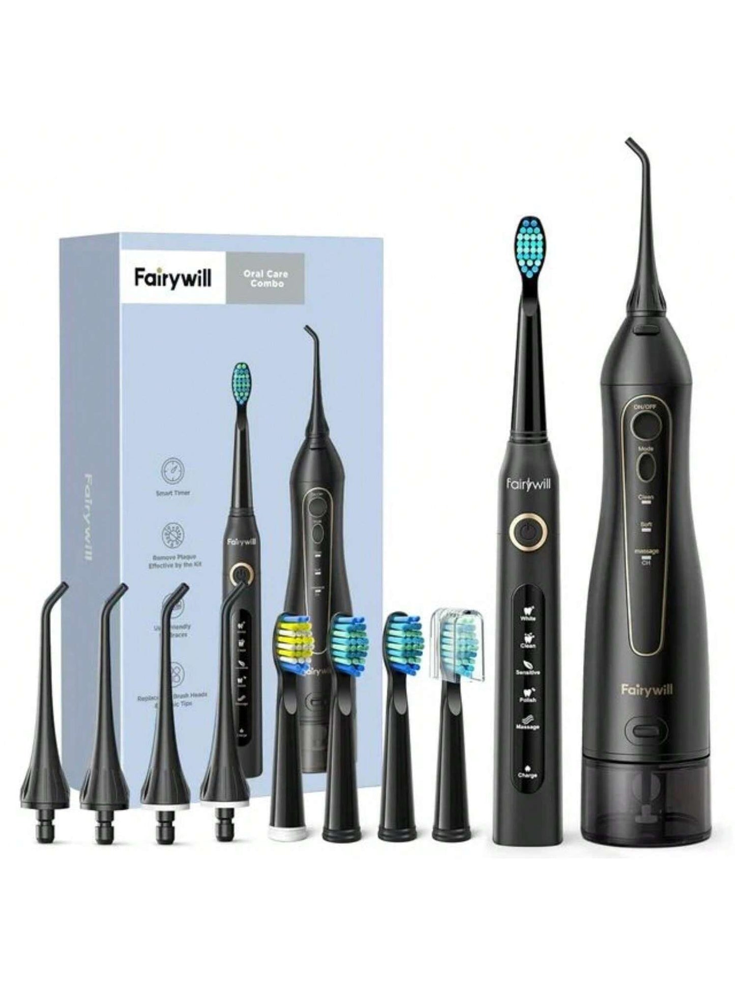 HOMM Water Flosser And Electric Toothbrush Combo For Braces Bridges Care, Black