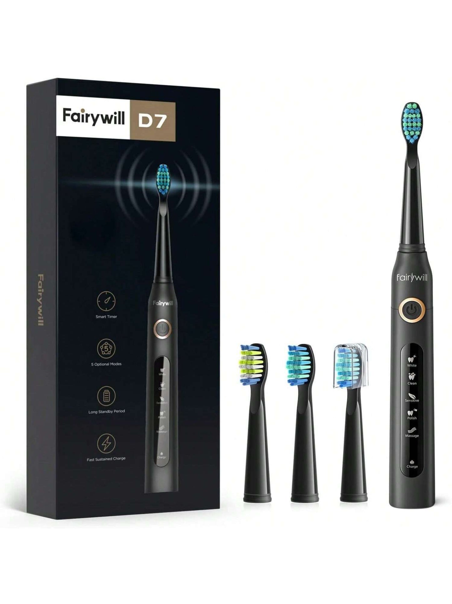 Sonic Electric Toothbrush, Rechargeable Power Toothrush With 4 Brush Heads, 5 Modes And 2 Minutes Build In Smart Timer, Black