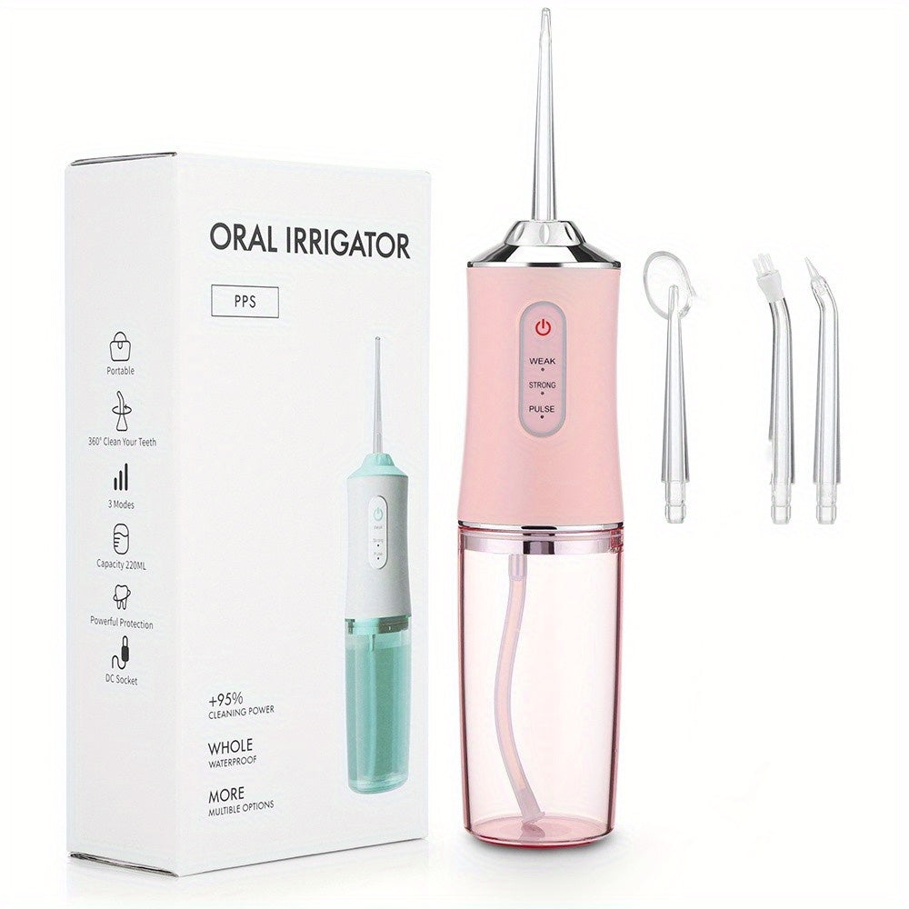 Rechargeable USB Oral Irrigator - 4 Jet Tips, 3 Modes, 220ml Water Reservoir, 1400rpm - Perfect for Daily Dental Flossing!