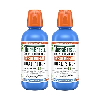 TheraBreath Fresh Breath Mouthwash, Icy Mint Flavor, Alcohol-Free, 16 Fl Oz (Pack of 2)