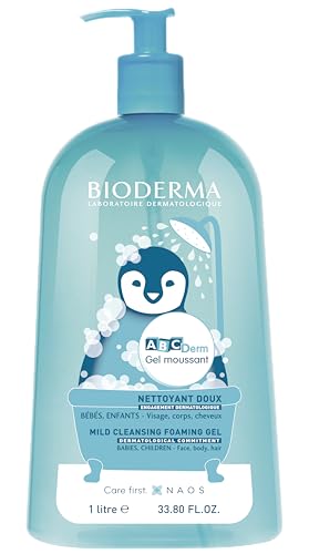 Bioderma ABCDerm Foaming Gel- for the Delicate Skin of Babies and Children, Blue, 33.8 Fl Oz