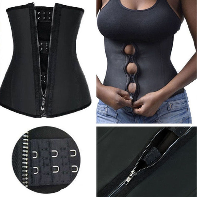 US Shipping Black Sport Gym Women Latex Rubber Zipper Body Shaper Shapewear Slim