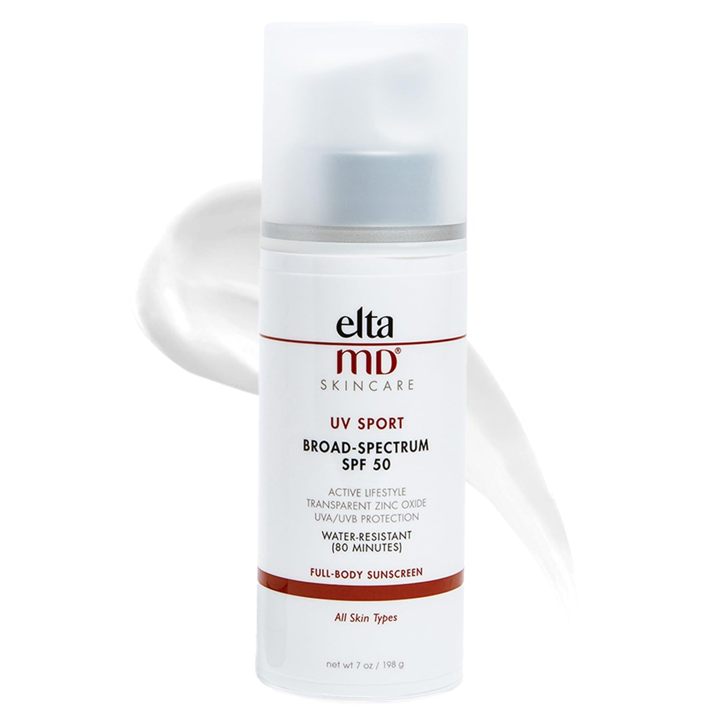 EltaMD UV Sport Body Sunscreen, SPF 50 Sport Sunscreen Lotion, Sweat Resistant and Water Resistant up to 80 Minutes, Formulated with Zinc Oxide Great for Outdoor Physical Activities, 7 oz Pump