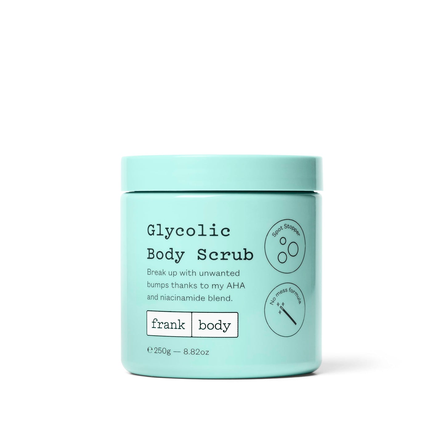 Frank Body Glycolic Body Scrub | Vegan, Cruelty Free, Exfoliating Body Scrub | Helps to Fight Breakouts and Soothes Skin & Marks with AHA, Pumice, Witch Hazel, and Niacinamide | 8.82 oz / 250 g