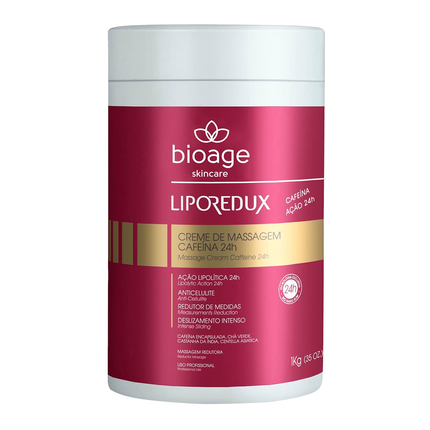 Bioage Liporedux Massage Caffeine Cream 24hrs (35 Oz) – Anti- Cellulite, Measurements Reduction and Intense Sliding