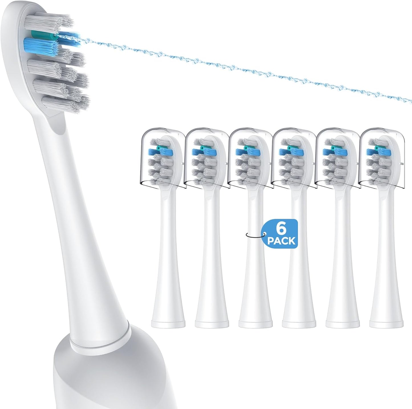 FitMount 6 Pack Toothbrush Replacement Heads Compatible with WaterPik Sonic Fusion 2.0, FitMount Flossing Brush Head Fit for Water-Pic SF-01W SF-02W and 2.0 SF-03 SF-04