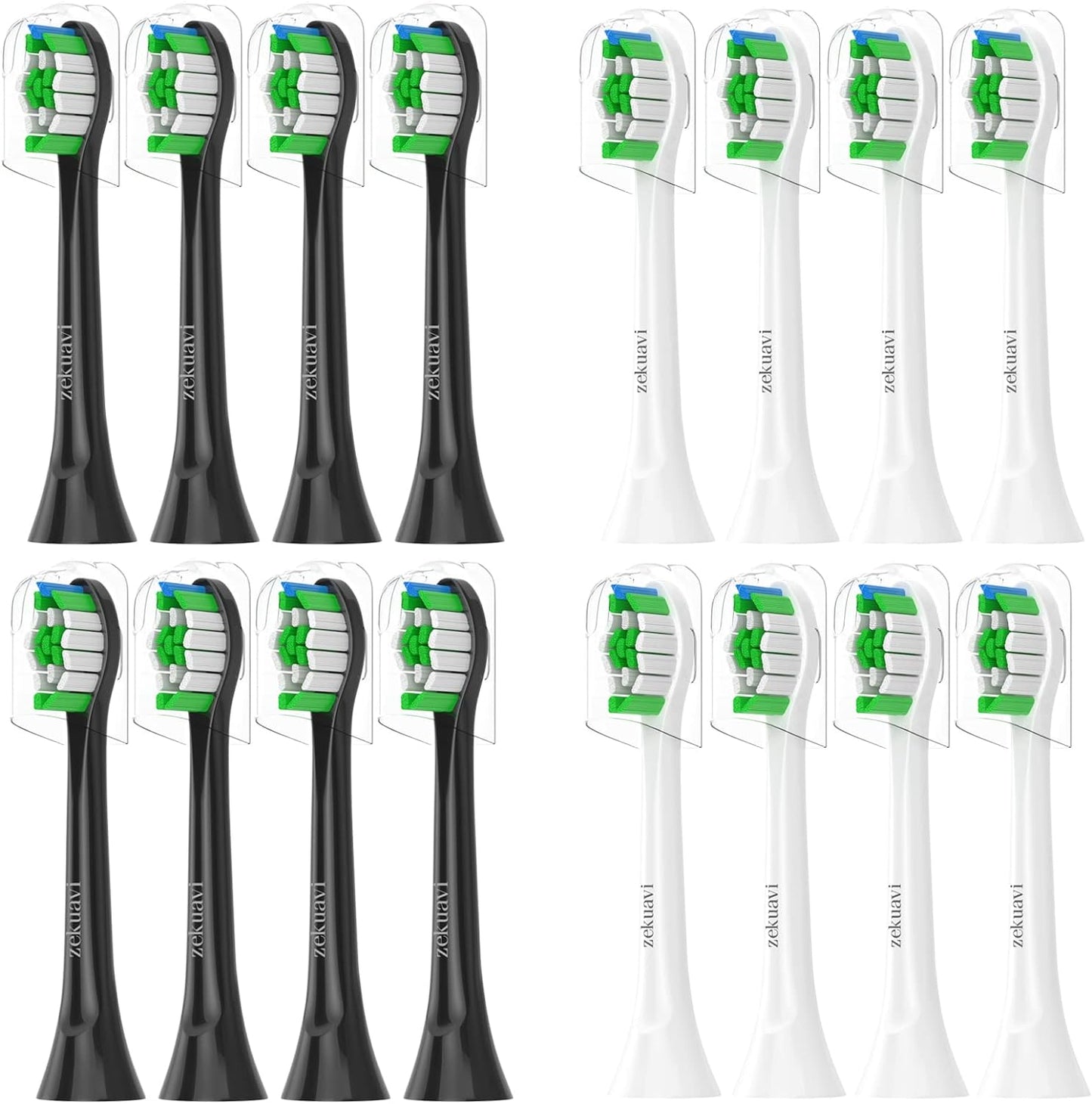 Zekuavi 16Pack Toothbrush Replacement Heads Compatible with Phillips Sonicare Protective Diamond Expert Daily 4100 5100 6100 1100 7500 6500 Electric Toothbrush, 8White8Black