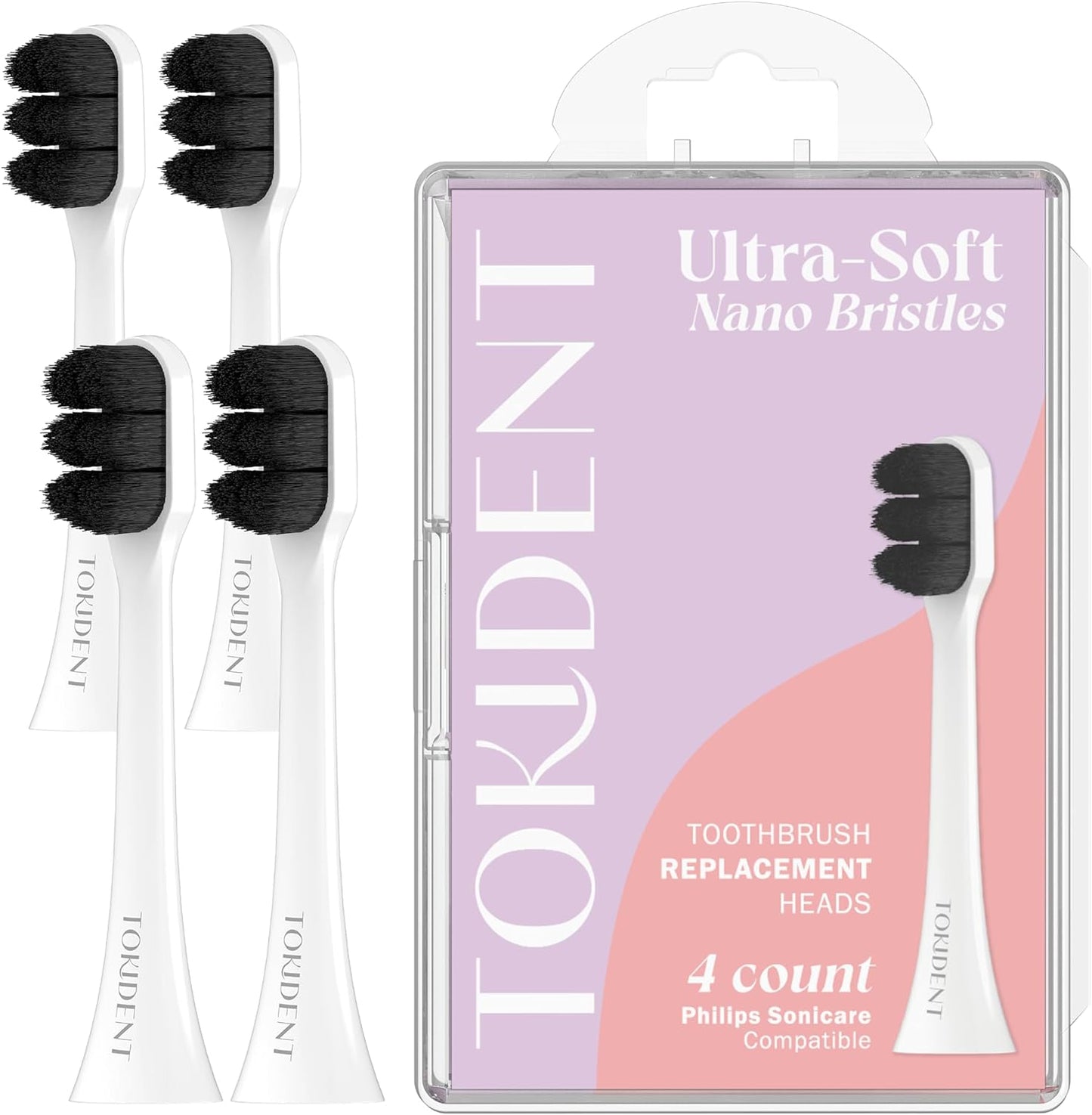 Ultra Soft Brush Heads Compatible with Philips Sonicare Electric Toothbrush for Sensitive Teeth and Gums with 10,000 Wave Cut Nano Bristles, 4 Pack