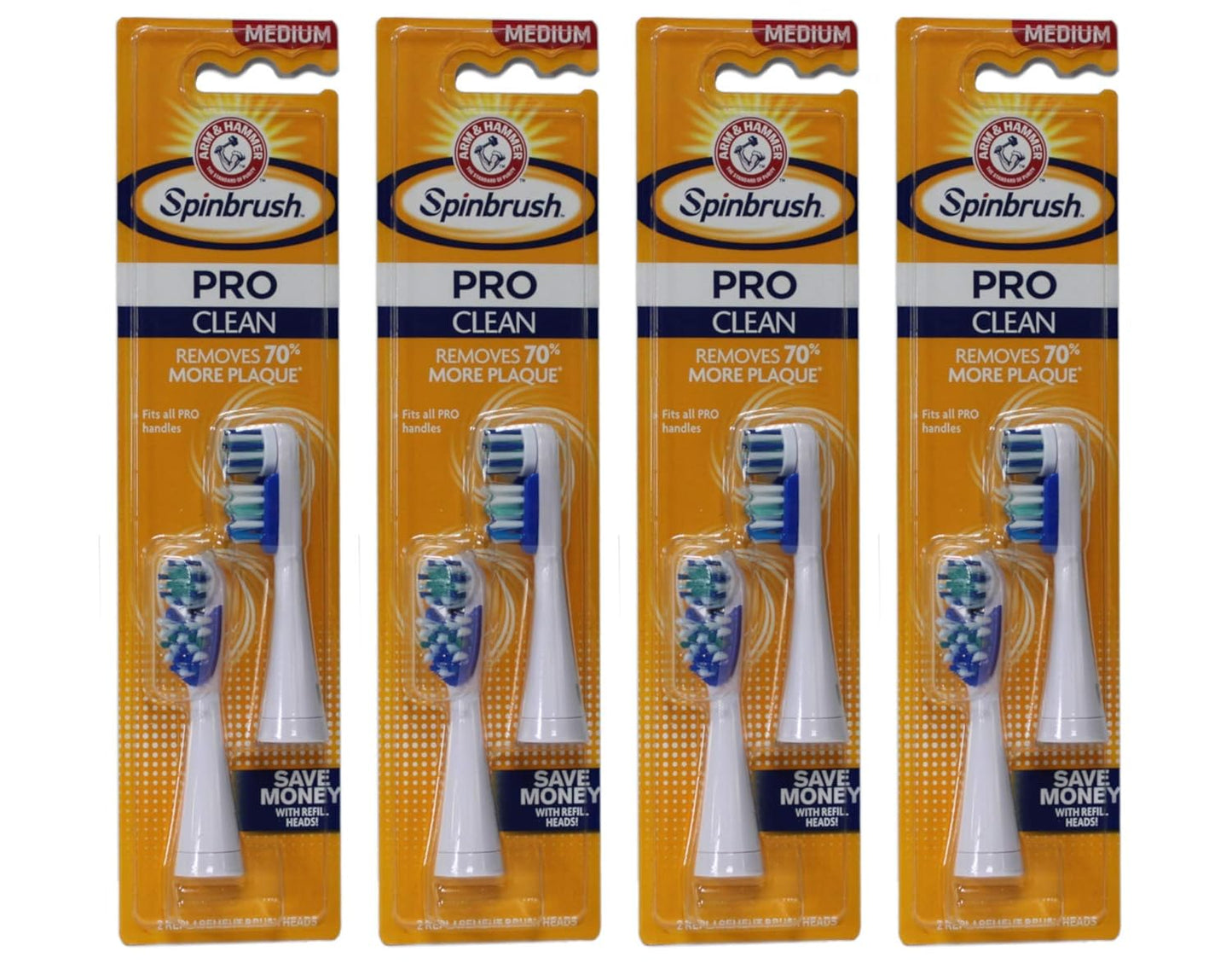 ARM & HAMMER Spinbrush Pro-Clean Replacement Brush Heads, Medium 2 ea (Pack of 4)