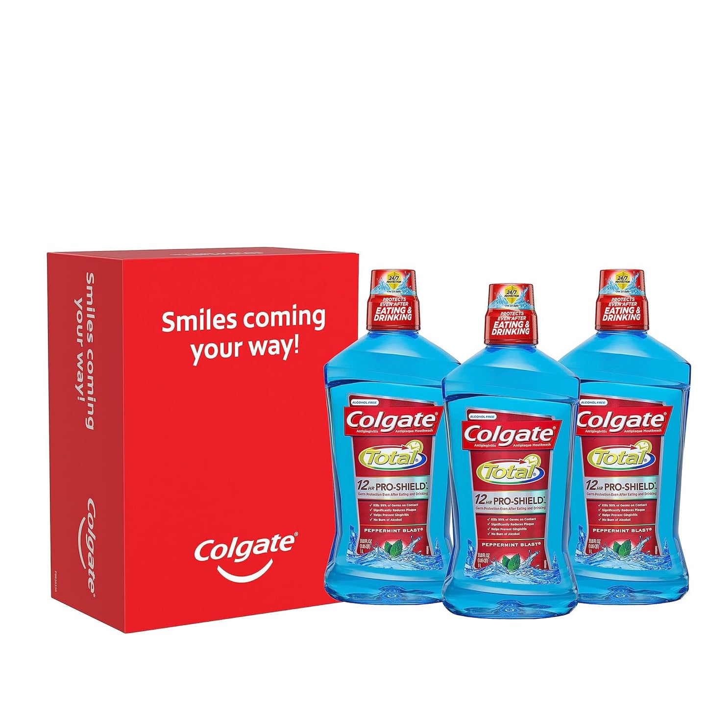 Colgate Total Mouthwash, Alcohol Free Mouthwash, Peppermint, 33.8 Ounce, 3 Pack
