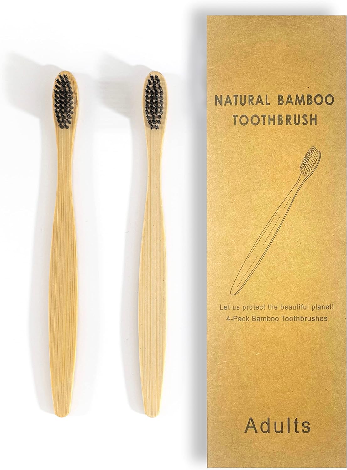 Biodegradable Eco-Friendly Natural Bamboo Toothbrushes - 4 Count
