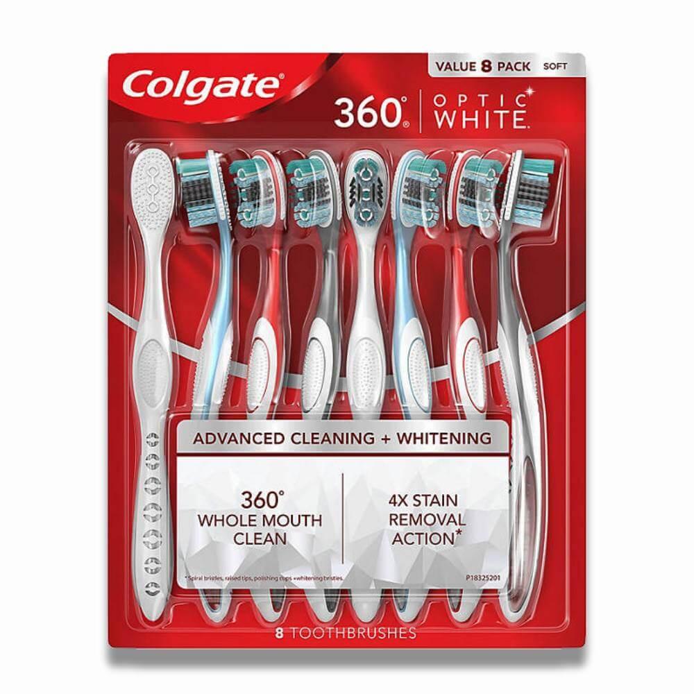 Colgate - Optic White, 360 Manual Toothbrush, Soft - 8 Pack