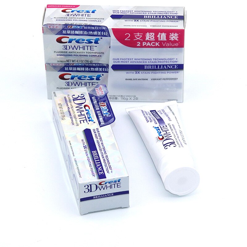 Crest 3D White Tooth Paste Brillance Teeth Whitening Improved Formula Dental Tooth Care Oral Hygiene Squeeze Gel Toothpaste 116g