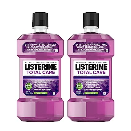 Listerine Total Care Anticavity Fluoride Mouthwash, 6 Benefits in 1 Oral Rinse Helps Kill 99% of Bad Breath Germs