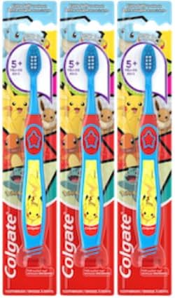 Colgate Pokémon Toothbrush with Suction Cup, for Chiildren 5+ Years Old, Extra Soft (Colors & Characters Vary) - Pack of 3