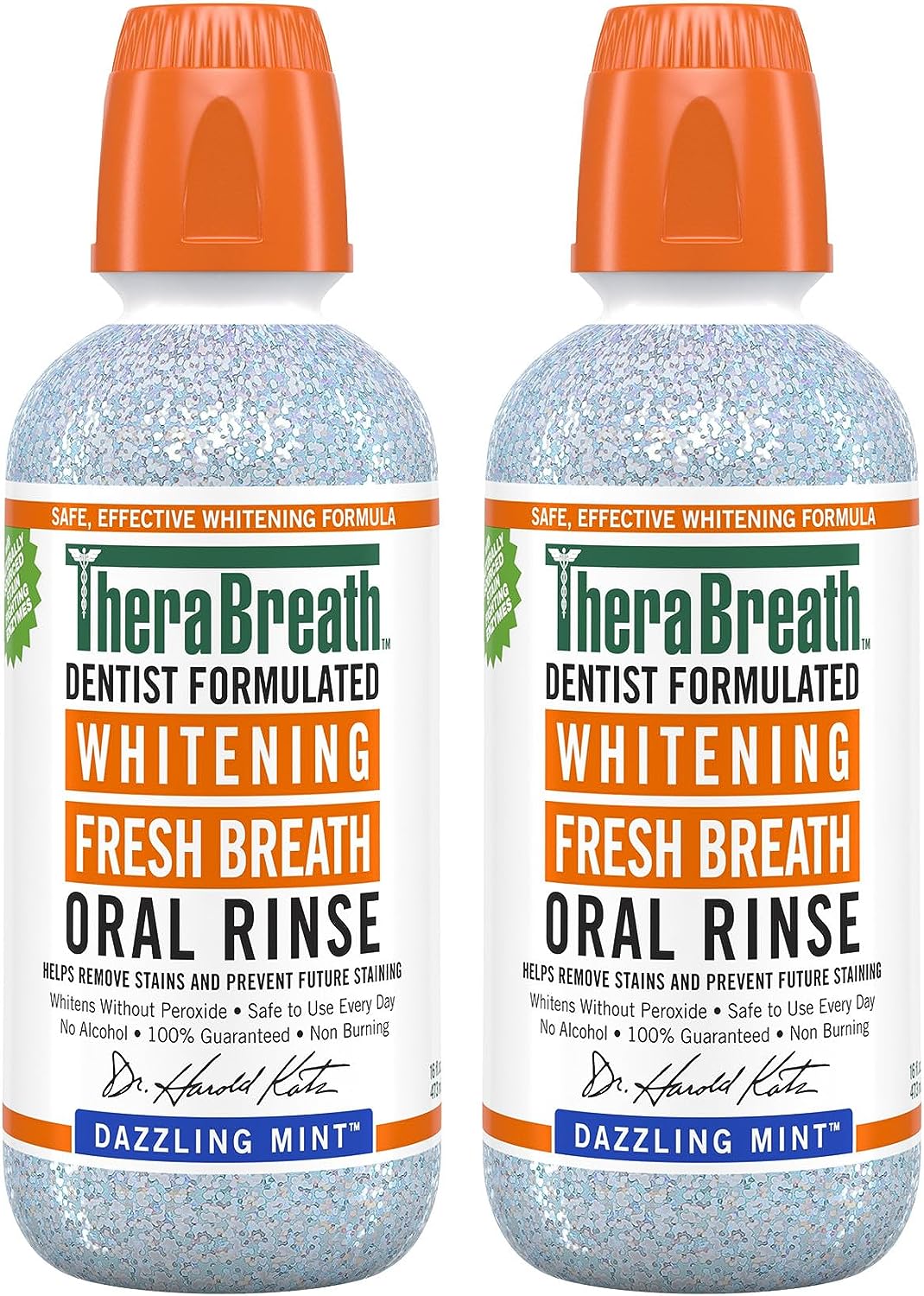 TheraBreath Whitening Mouthwash, Dazzling Mint, Dentist Formulated, 16 Fl Oz (2-Pack)
