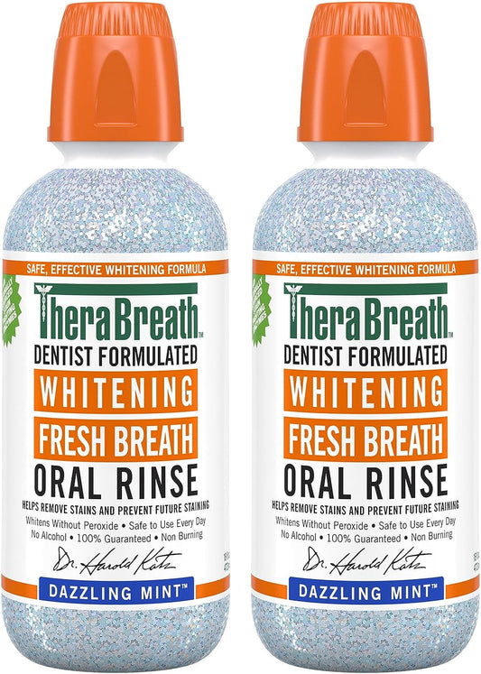 TheraBreath Whitening Mouthwash, Dazzling Mint, Dentist Formulated, 16 Fl Oz (2-Pack)
