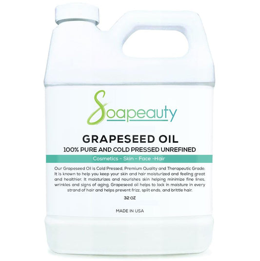 GRAPESEED OIL Cold Pressed Unrefined | 100% Natural Available in Bulk | Carrier for Essential Oils, Face, Skin, Hair Moisturizer, Soap Making | 32 OZ