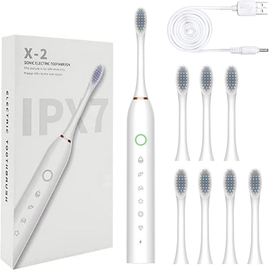 Mosunx Electric Toothbrush, Automatic USB Rechargeable Electric Toothbrush Smart 6-Speed Timer IPX7 Waterproof Travel Toothbrush with 8-Replaceable Tooth Brush Heads White 1.0 Count