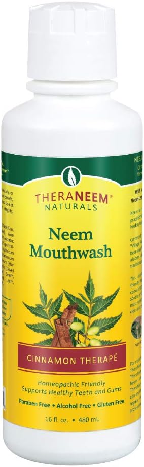 TheraNeem Neem Mouthwash | Freshens Breath, Supports Healthy Gums and Teeth, Vegan (16oz, Cinnamon)