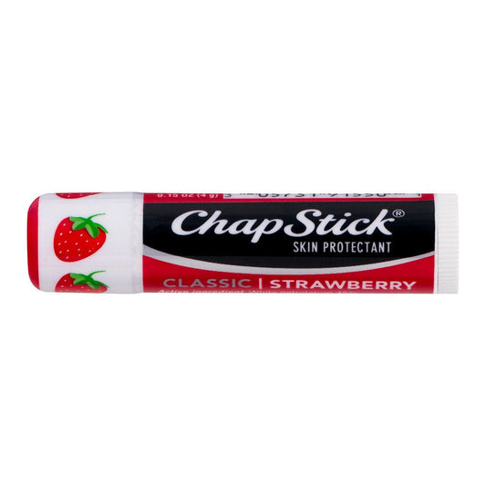 ChapStick Classic (1 Box of 12 Sticks, 12 Total Sticks, Strawberry Flavor) Skin Protectant Flavored Lip Balm Tube, 0.15 Ounce Each