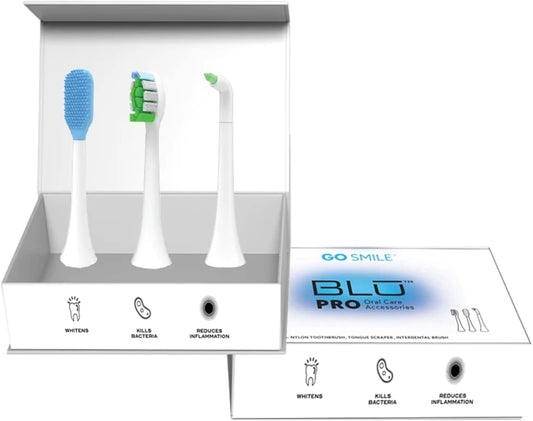 GO SMILE Pro Oral Care Easy Brushing Accessories - Nylon Toothbrush Replacement, Silicone Tongue Scraper, & Interdental Brush - Odor Eliminator Deep Cleaning Oral Health 3 Piece Periodontal Set