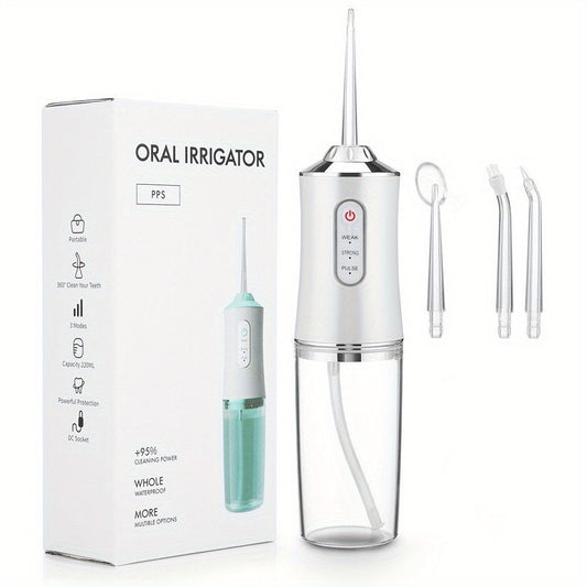Rechargeable USB Oral Irrigator - 4 Jet Tips, 3 Modes, 220ml Water Reservoir, 1400rpm - Perfect for Daily Dental Flossing!