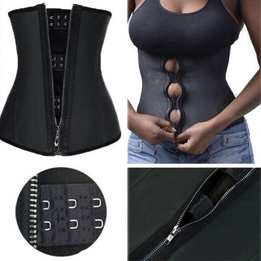 US Shipping Black Sport Gym Women Latex Rubber Zipper Body Shaper Shapewear Slim