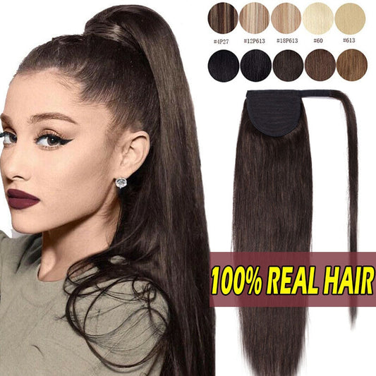 Wrap Around Ponytail Extensions Human Hair Long Straight 100% Real Remy Women