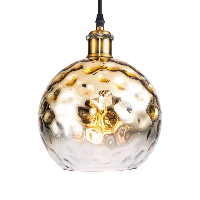 Yisuro Modern Brass Globe Pendant Light with Hammered Glass Shade