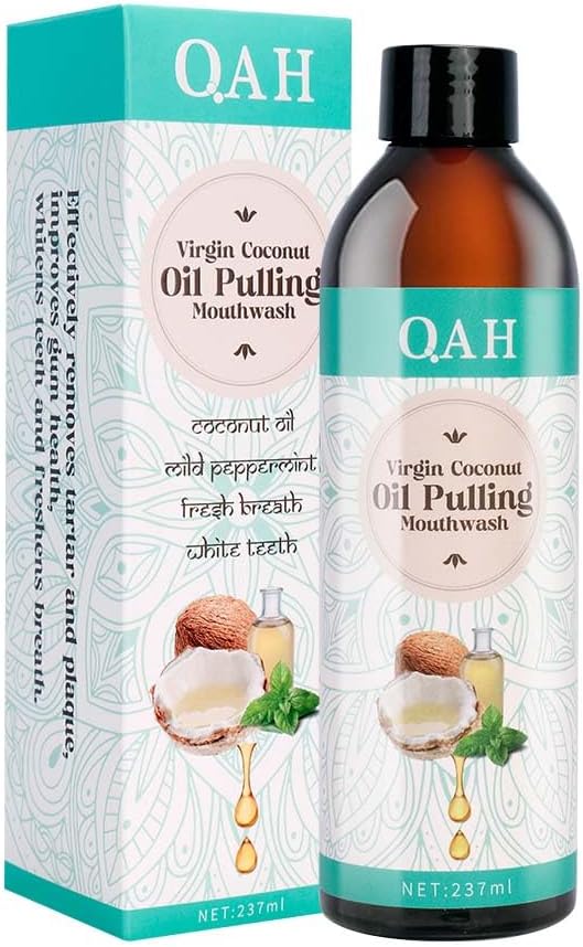 Coconut Oil Pulling for Teeth Therapy, 100% Natural Virgin Coconut Oil and Mint Essential Oil Helps Fresh Breath, Teeth Whitening, Oral Care, Gum Health, Coconut & Peppermint Mouthwash