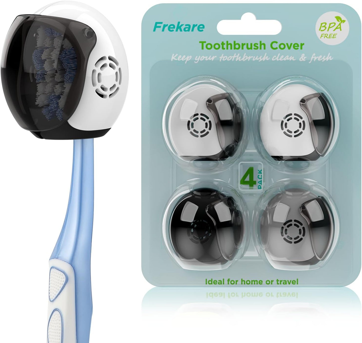 Frekare Helmet Toothbrush Covers Caps, Fits Most Manual and Electric Toothbrushes, 4 Count (White, White, Grey, Black)