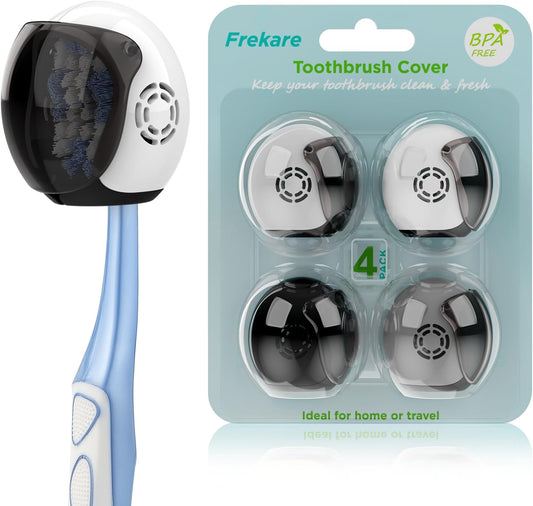Frekare Helmet Toothbrush Covers Caps, Fits Most Manual and Electric Toothbrushes, 4 Count (White, White, Grey, Black)