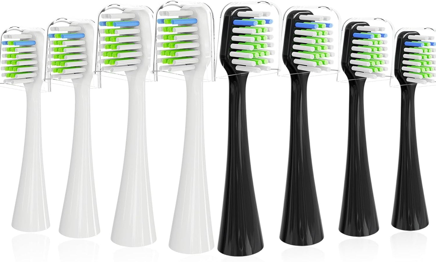 Toothbrush Heads Replacement for Aquasonic Duo Series and Home Dental Center - 4 White & 4 Black