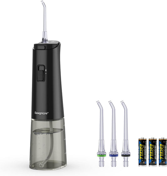 Cordless Water Flosser for Teeth, Portable Water Teeth Cleaner Picks with One-Key Control Mode 4 Jet Tips, Battery-Powered IPX6 Waterproof Dental Oral Irrigator for Travel and Home Black