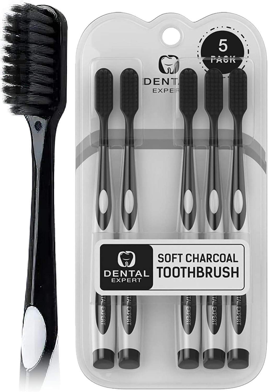 Dental Expert Charcoal Toothbrush Ultra Soft for Sensitive Gums - Teeth Whitening Brush for Adults & Children [Extra Family Pack] - Medium Tip Bristles (Black)