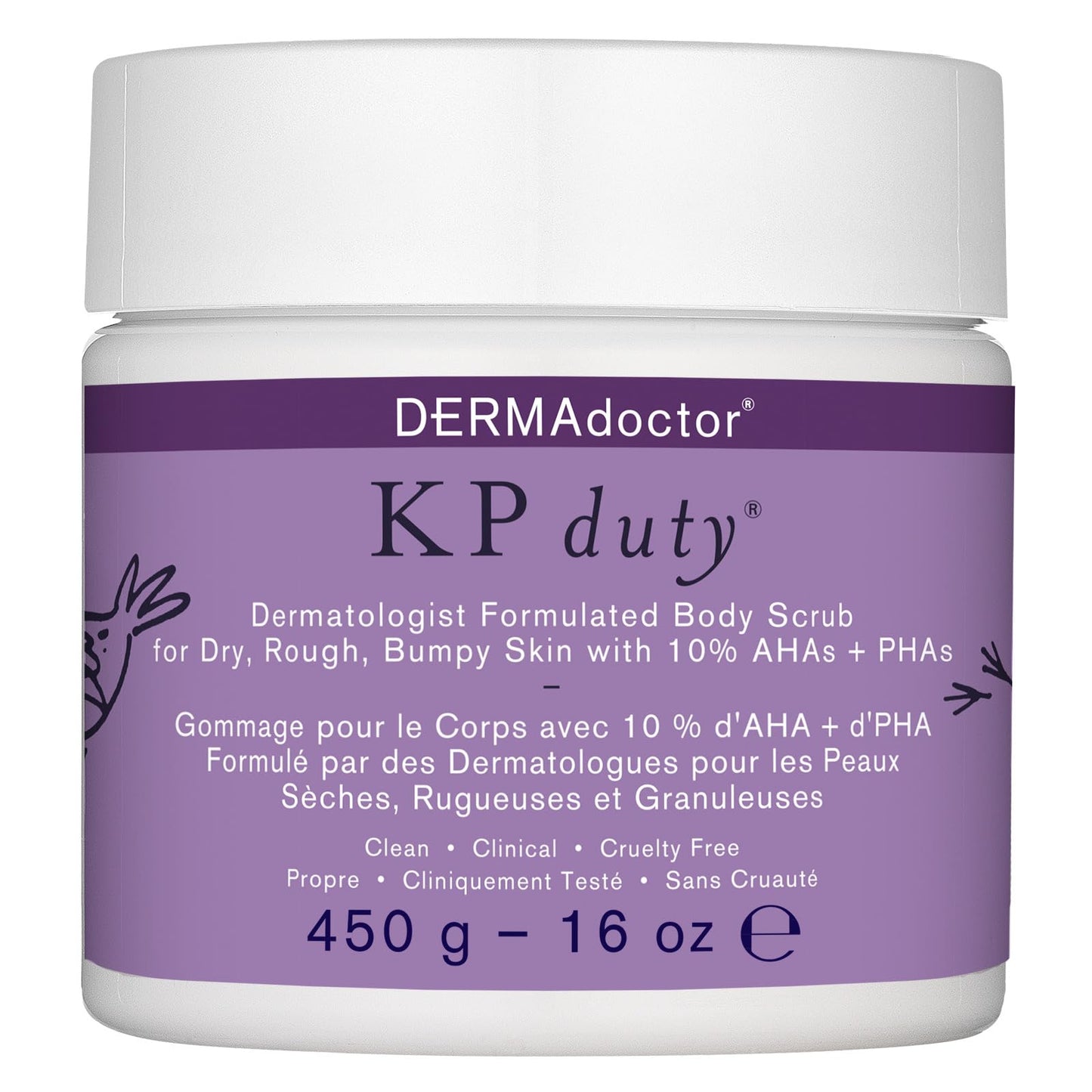 DERMAdoctor KP Duty Body Scrub | Dermatologist Formulated Exfoliant for Keratosis Pilaris | Helps Reduce and Smooth Dry, Rough, Bumpy, Strawberry, Chicken Skin | Calms & Soothes | 10% AHAs +, 16 fl oz