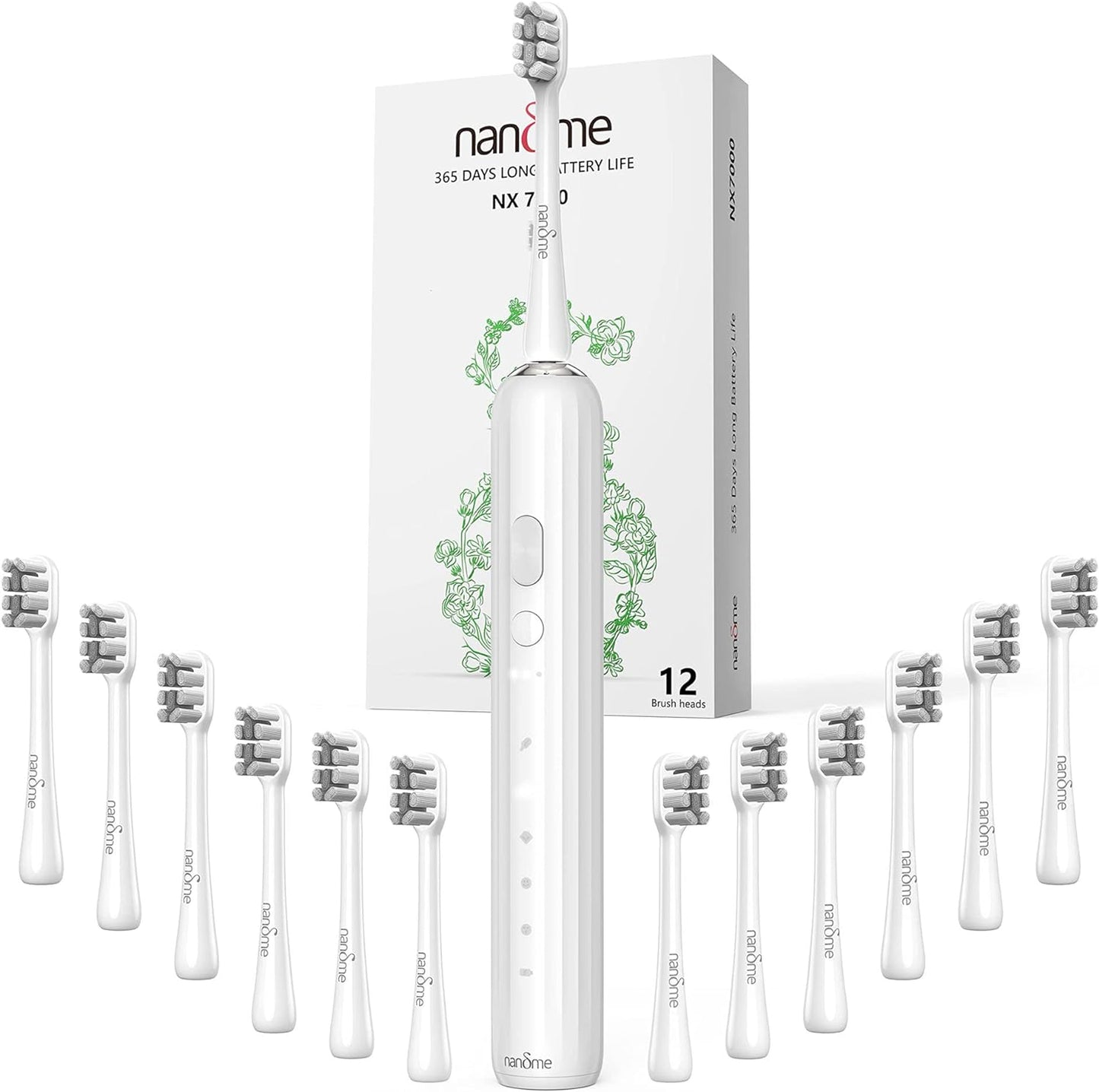 Nandme Sonic Electric Toothbrush for Adults, High Power Rechargeable Toothbrushes with 12 Dupont Brush Heads, 365 Days Lifetime, 5 Modes IPX7 Waterproof Electronic Toothbrush for Sensitive Teeth/Gum