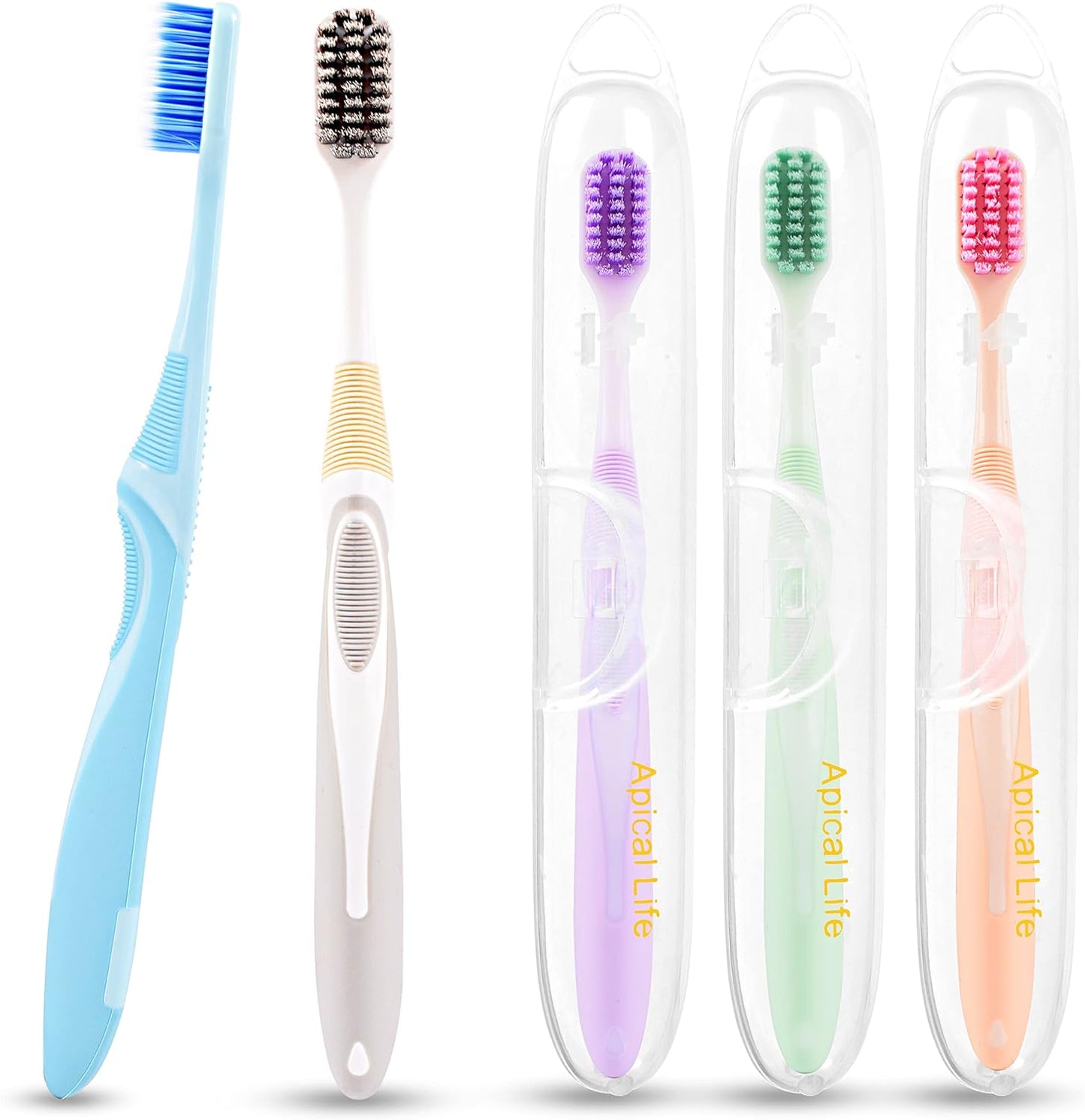 Apical Life Ultra Soft Toothbrushes for Adult, Travel Toothbrush with Individual Travel Case, Portable Manual Tooth Brushes Kit Soft Bristles Tooth Brushes for Sensitive Teeth, Gum Care (5 Pack)
