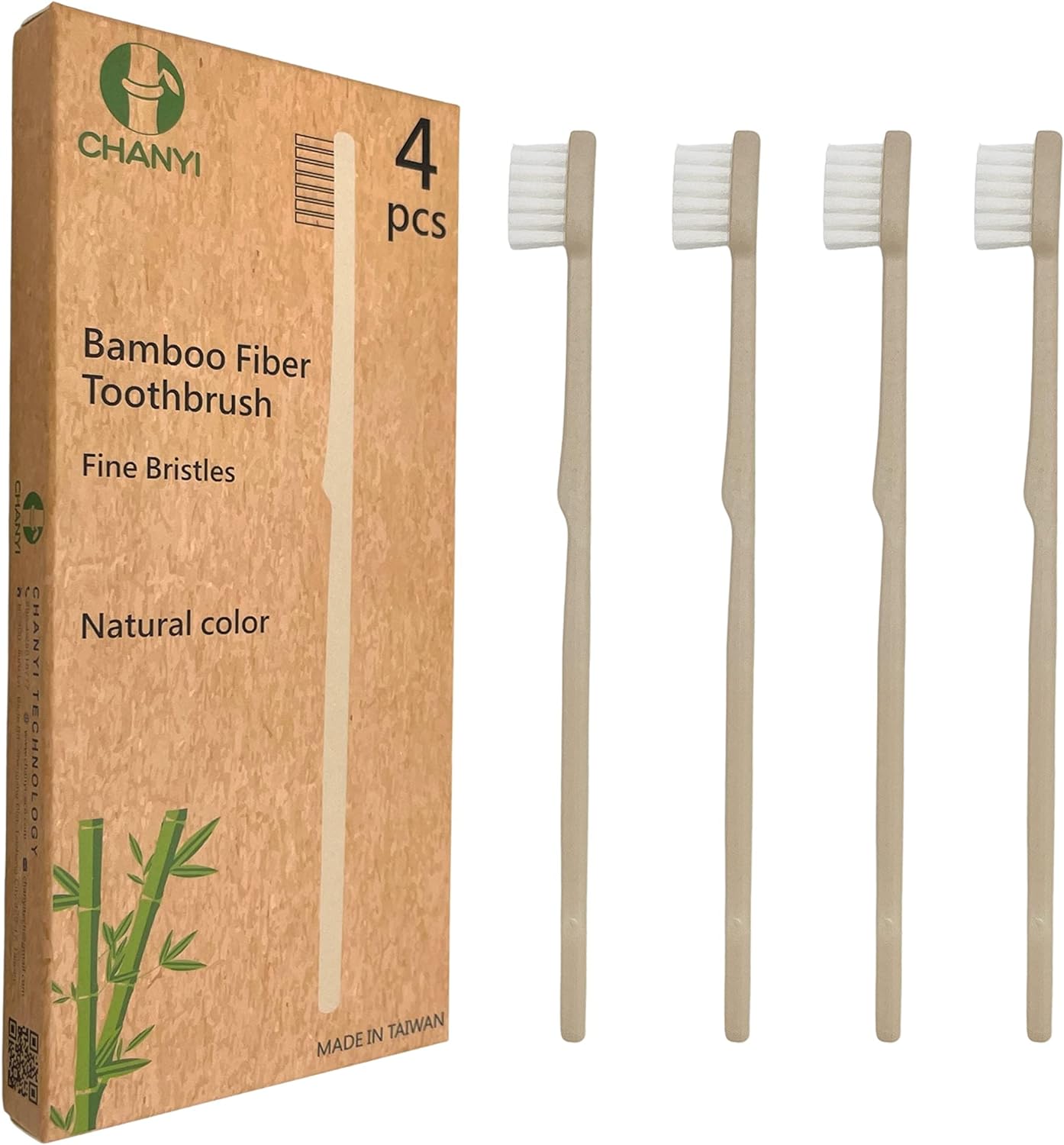 BLUEOWLSHIELD CHANYI Bamboo Toothbrushes - Medium - 100% Plant-Based Bamboo-Fiber Composite, Durable & Splinter Free, Fine BPA Free Bristles, 4 Individually Packaged Brushes - Adult