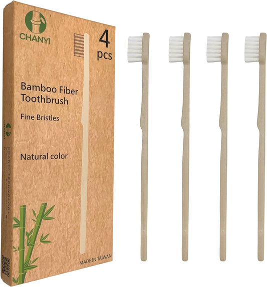 BLUEOWLSHIELD CHANYI Bamboo Toothbrushes - Medium - 100% Plant-Based Bamboo-Fiber Composite, Durable & Splinter Free, Fine BPA Free Bristles, 4 Individually Packaged Brushes - Adult
