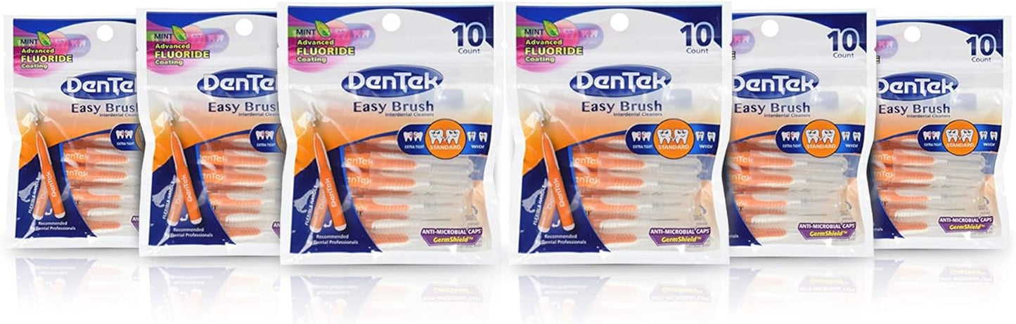 DenTek Easy Brush Interdental Cleaners | Brushes Between Teeth | Standard | Mint Flavor | 10 Count (Pack of 6)