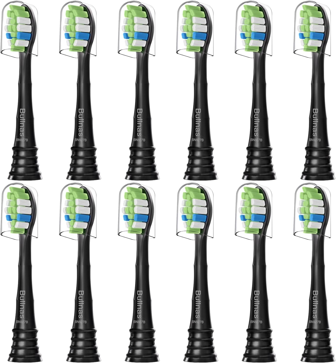 12Pcs Replacement Brush Heads Compatible with Philips Sonicare ProtectiveClean 6100, 5100, 4100 Electric Toothbrush, W Toothbrush Replacement Head for Sonicare DiamondClean HX6062/95, Black