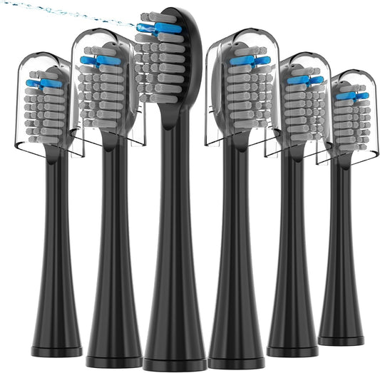6 Pack Replacement Flossing Toothbrush Heads for Waterpik Sonic Fusion - Compatible with SF-01/SF-02/SF-03/SF-04 - Black with Caps