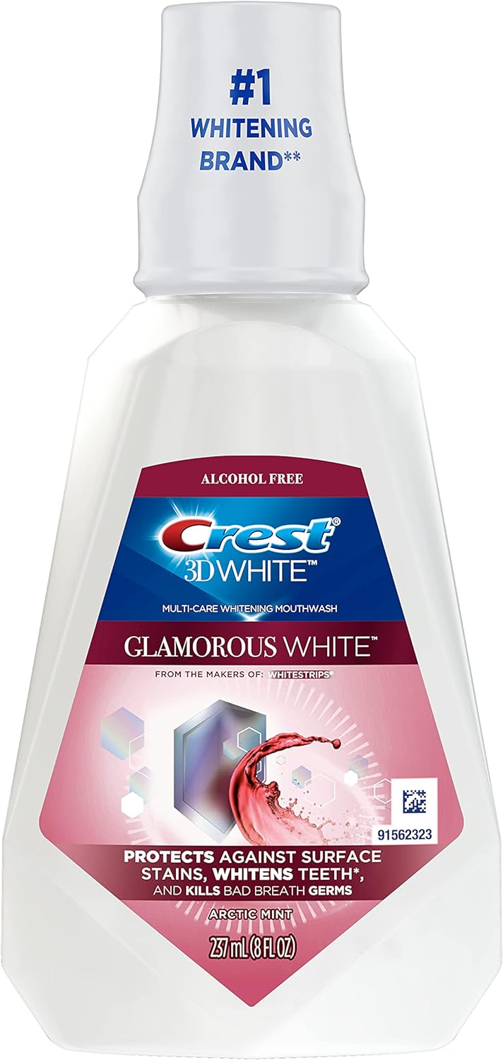 Crest 3D White Glamorous White Multi-Care Whitening Fresh Mint/Arctic mint Flavor Mouthwash 8 Fl Oz (Pack of 6),(Packaging may vary)