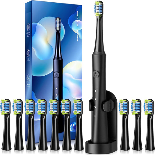 TEETHEORY Electric Toothbrush for Adults with Holder and 10 Brush Heads, Rechargeable Toothbrush Electric Fast 2 Hr Charge Last 35 Days, 40000 VPM and 3 Modes,Smart Timer
