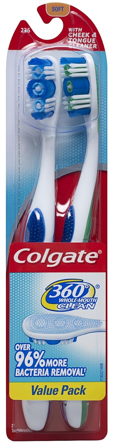 Colgate 360 Degree Adult Full Head, Soft, Twin Pack Toothbrush, (2 Packs of 2)