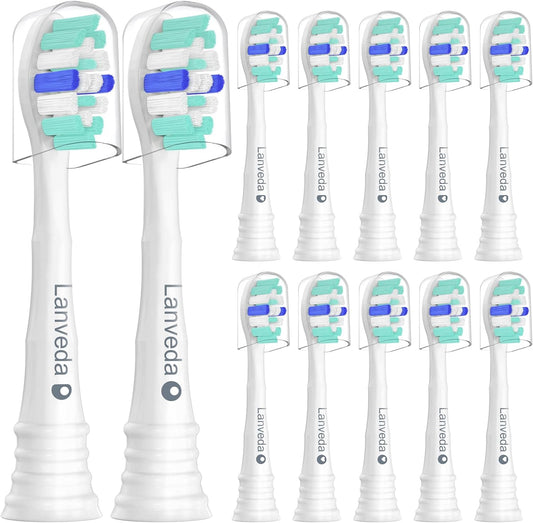 Lanveda Replacement Toothbrush Heads Compatible with Philips Sonicare 4100 6100 Toothbrush 12 Pack Refills for C1 C2 Replacement Brush Heads and Click-on Electric Toothbrush Turquoise/White B927C