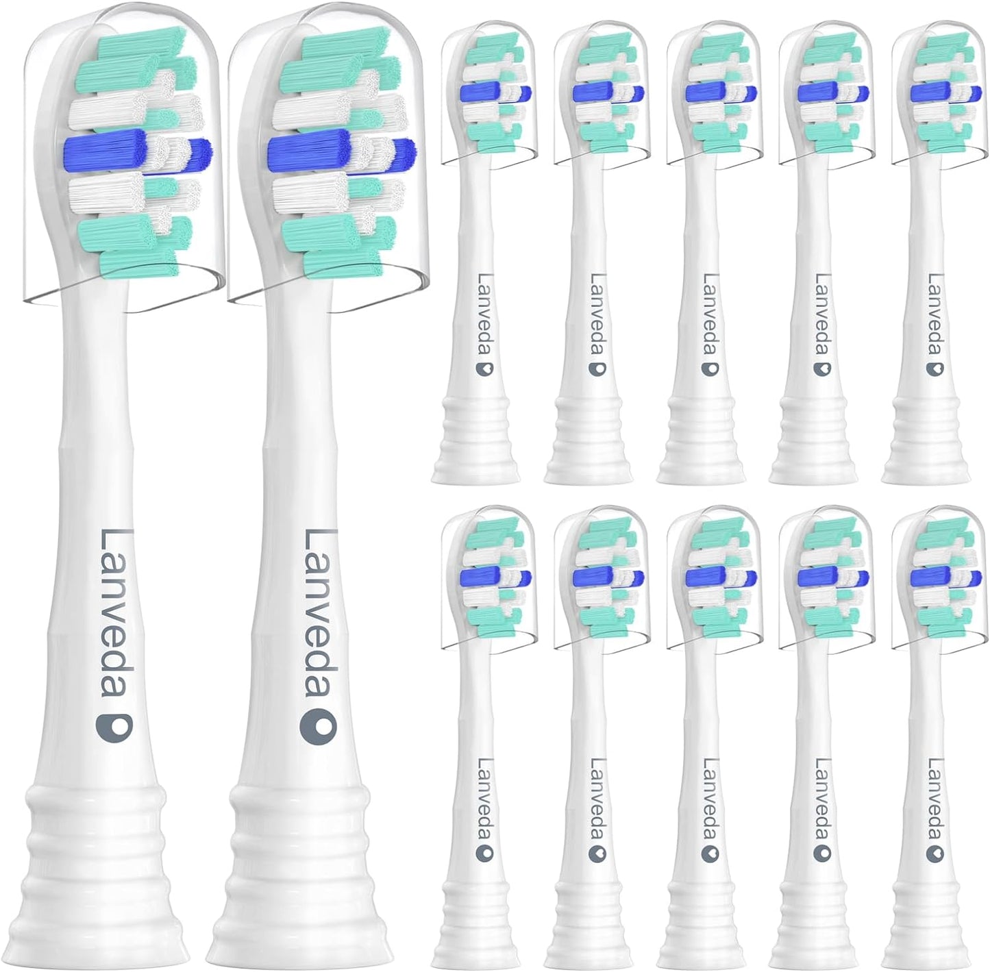 Lanveda Replacement Toothbrush Heads Compatible with Philips Sonicare 4100 6100 Toothbrush 12 Pack Refills for C1 C2 Replacement Brush Heads and Click-on Electric Toothbrush Turquoise/White B927C